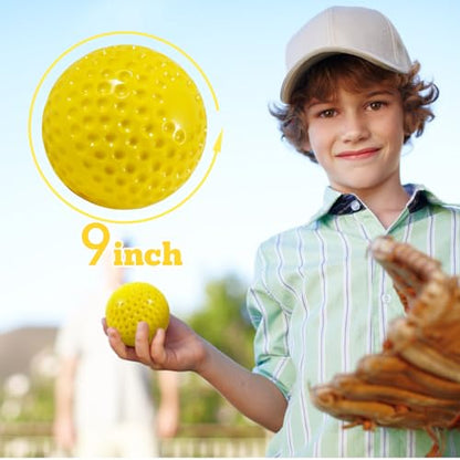 12 Pack Yellow Dimpled Baseballs - Training Ball Practice Baseball - 9 inch Pitching Machine Baseballs - Perfect for Pitching, Hitting, Batting, and Fielding