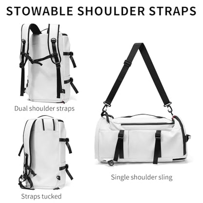 YOUMIAN Gym Duffle Bag 3 IN 1 Travel Backpack 40L Waterproof Shoe Compartment for Men and Women Basketball Soccer Sports Bag (White) - color: White