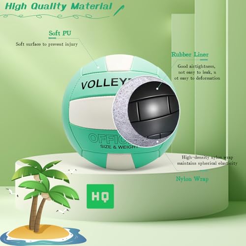 Volleyball Official Size 5 Volleyball for Indoor Outdoor, Soft Touch Volleyballs for Adults Beach Play Pool Game Gym Training Play, Durable Design, with Ball Pump