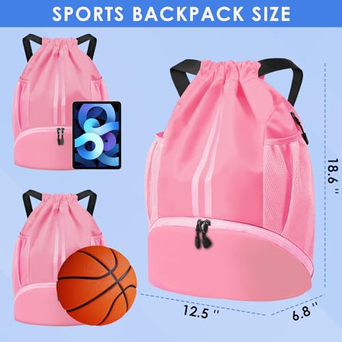 BROTOU Soccer Bags, Football Backpack, Volleyball Bag, Drawstring Backpack with Ball and Shoe Compartment, Football bags for Equipment Swim Gym Bag - color: Light Pink