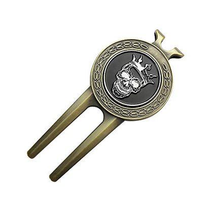 Golf Divot Repair Tool with Golf Club Skull Ball Marker Golf Gift for Golfer (Skull)