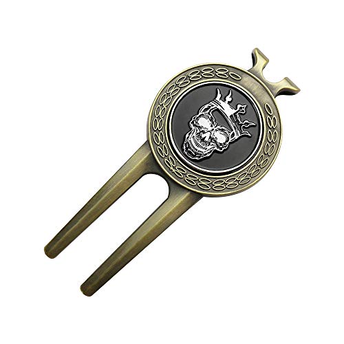 Golf Divot Repair Tool with Golf Club Skull Ball Marker Golf Gift for Golfer (Skull)