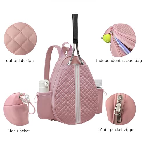 Tennis bag for women - Quilted Sling Grid Design Water repellent Two Side Pockets Dry wet separation independent pocket Friend couple gift - color: pink