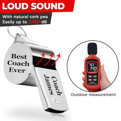 Personalized Whistle for Coach, Silver Whistle Personalized with Lanyard, Appreciation Gift for Referee, Coach, Teacher - color: Silver