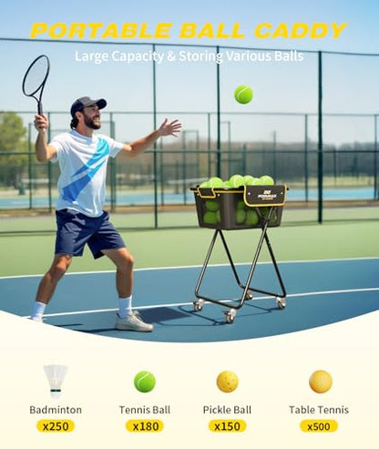 Pickleball Tennis Ball Hopper, Holds 180 Tennis-Balls or 150 Pickle Balls, Foldable Pickleball Caddy for Men Women Teen, Waterproof Tennis Ball Basket for Learners & Coaches
