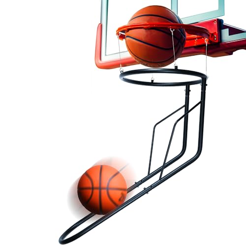 Basketball Rebounder, Heavy Duty & Quick Release Basketball Return Attachment, 180 Degree Rotatable Chute Shot Returner for 18" Rim Indoor and Outdoor Basketball Trainning Equipment
