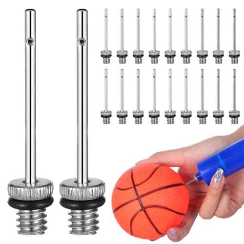 POPETPOP 20 Pcs Ball Inflation Needles with O-Ring for Basketball Soccer Volleyball Football Compatible with Hand and Electric Air Pumps Portable Sports Pump Needles