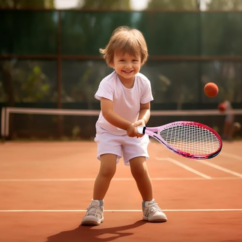 17"-23" Kids Tennis Racket for Aged 2-9, Lightweight and Durable, Including 1 Toddler Tennis Racket and 1 Replacement Grip Tapes - color: Red Pink, size: 17"