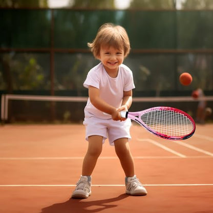 17"-23" Kids Tennis Racket for Aged 2-9, Lightweight and Durable, Including 1 Toddler Tennis Racket and 1 Replacement Grip Tapes - color: Red Pink, size: 17"