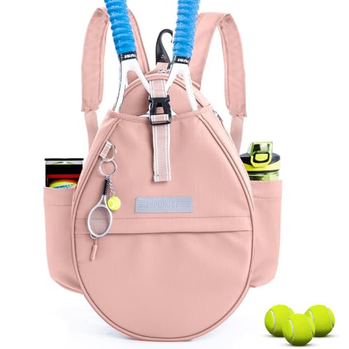 Tennis Backpack with 2 Rackets Holder, Water-Resistant PU Leather Tennis Racket Bag for Women & Men, Sling Crossbody Sports Backpack for Tennis, Pickleball & Badminton, Tennis Gifts - color: Pink, size: Medium without Shoe Compartment