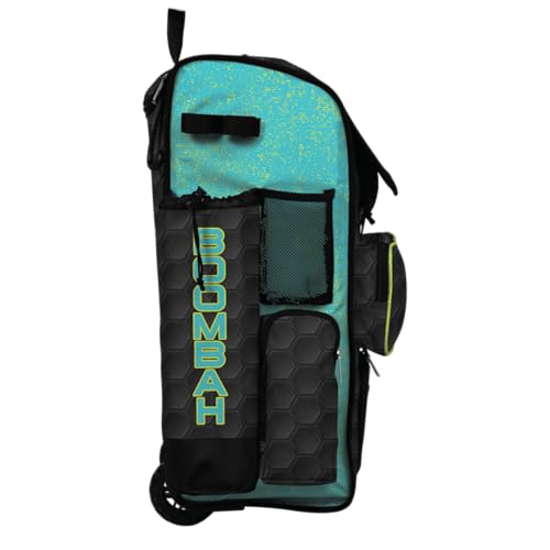 Boombah Rolling Superpack 2.0 3DHC Baseball/Softball Gear Bag - 23-1/2" x 13-1/2" x 9-1/2" - Multiple Colors - Telescopic Handle and Holds 4 Bats - Wheeled Version - color: Black/Aqua/Twitch