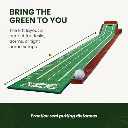 Perfect Practice Putting Mat – Indoor Putting Green for Home & Office – Golf Training Aid for Putting Practice – Premium Golf Putting Mat with Realistic Turf – Golf Gifts for Men - style: Small (8')
