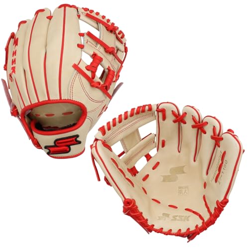 SSK Z7 Specialist Infield Baseball Glove – 11.25” - 11.5” - 11.75” - 12” – 12.25” – Right & Left Hand Throw - color: Camel/Red - I Web, size: 11.5" - Right Hand Throw