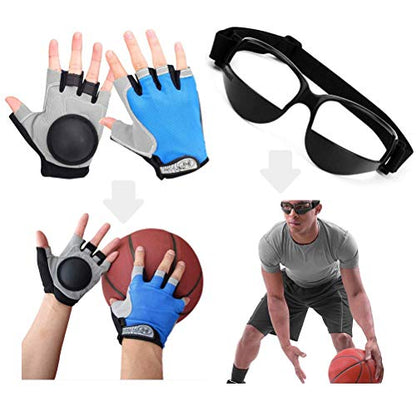Basketball Dribbling Finger Training Anti Grip Ball Handle Train Gloves, Basketball Goggles Dribble Dribbling Eyewear Glasses Goggles for Kids Youth Adult Adolescent Golf Rugby Soccer