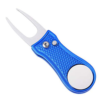 Mile High Life Golf Divot Repair Tool, All Metal Foldable Divot Tool with Pop-up Button & Magnetic Ball Marker - color: Blue Bone