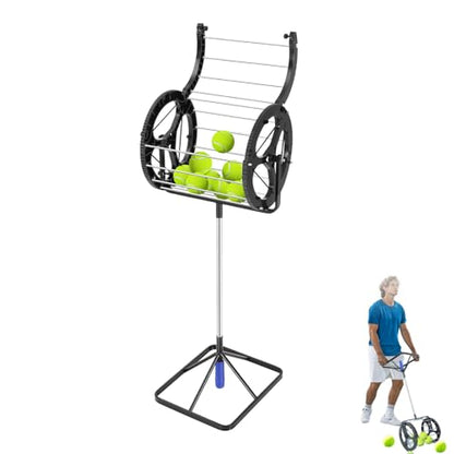 88 Balls Tennis Ball Retriever, Basket Roller Hopper Tennis Ball Automatic Picker, Ball Collector with Handle for Tennis Training,Adjustable Height