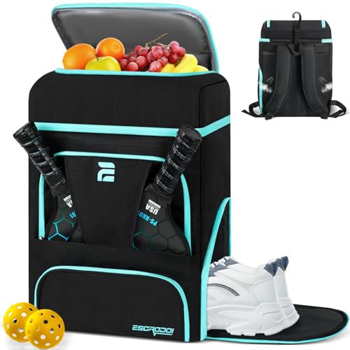 Pickleball Bag Backpack with Shoe Compartment & Cooler, Large Pickleball Sport Backpack for Men&Women, Multi-Pocket Gym Bags for Sports&Work with Laptop Compartment, Black - color: Black