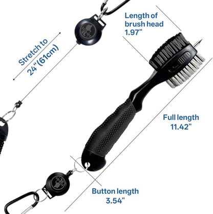 Hiker Dual-Sided Golf Club Brush, Golf Iron Cleaner Brush, Golf Club Cleaning Brush with Groove Cleaner, 24 inch Retractable Zipline Carabiner & Comfortable Rubber Grip Golf Accessories for Men