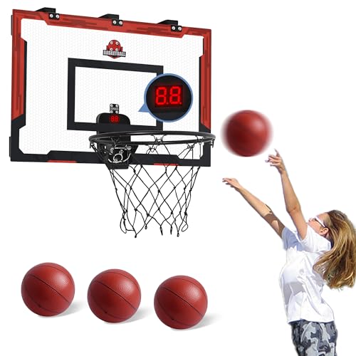 24 X 16 Inch Large Indoor Basketball Hoop for Kids Teens Adults, Over The Door Basketball Hoops with Electronic Scoreboard, Basketball Toys Birthday Gifts for Boys Girls