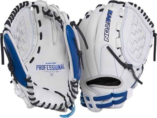 Easton | Professional Collection Fastpitch Softball Glove | Sizes 11.5" - 13" | Multiple Styles - color: White / Royal | Basket Web, size: 12.5" | Utility