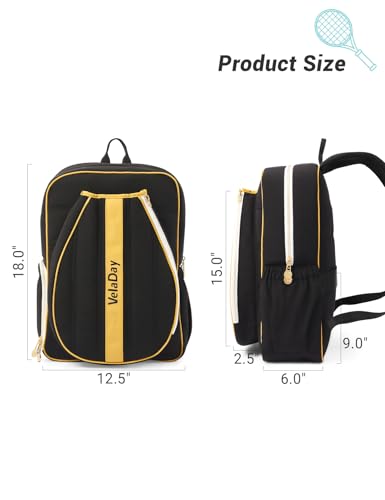 Quilted Tennis Bag for Women Men- Large Tennis Backpack Holds 2 Rackets with Ventilated Shoe Compartment & Wet Pocket - color: Black