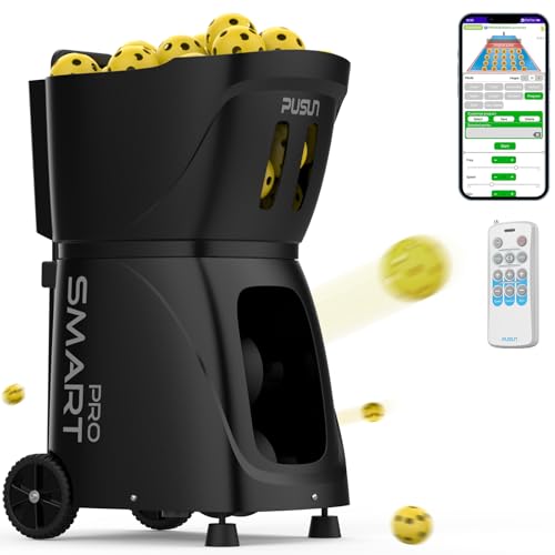 Smart Pickleball Machine PP-Smart Pro - APP Controlled Auto Feed, 10 Training Modes, 85 Ball Capacity, 4-6Hr Battery Life, Suitable for All Level Players - color: Black