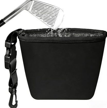 Golf Club and Golf Ball Cleaning Bag - Cleans Club Grooves Cleaner, Golf Bag Accessories,Waterproof Clean Face Tech, Detachable Clip, Machine Washable,Golfer Gifts for Men(Black)
