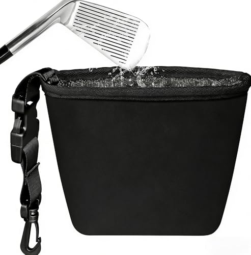 Golf Club and Golf Ball Cleaning Bag - Cleans Club Grooves Cleaner, Golf Bag Accessories,Waterproof Clean Face Tech, Detachable Clip, Machine Washable,Golfer Gifts for Men(Black)