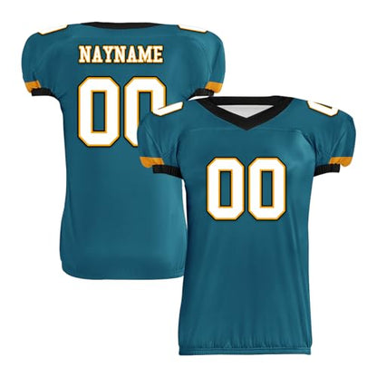 Youth Football Practice Jersey, Custom Blank Kids Practice Football Uniform Sportswear for Boys Training Games - color: Teal White Gold