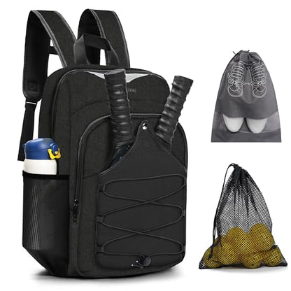 Pickleball Bag - Men's & Women's Pickleball Backpack, Adjustable Sling Bag with Large Capacity/Safety Pocket Ventilated Racket Compartments, Black