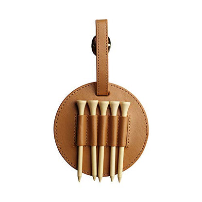 Myartte Golf Tee Holder with Wood Golf Tees Value 1 Set Golf Tee Holder for Bag Belt, Luxury Leather Gift for Golfer Men Women - color: brown
