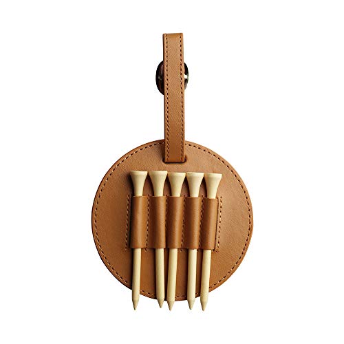 Myartte Golf Tee Holder with Wood Golf Tees Value 1 Set Golf Tee Holder for Bag Belt, Luxury Leather Gift for Golfer Men Women - color: brown