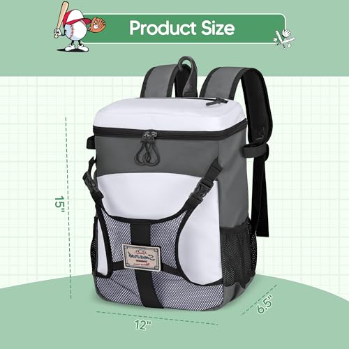 Smasrob Youth Baseball Bag for T Ball, Rec and Travel Ball, Softball Bag with Helmet Holder and Fence Hook - color: Gray