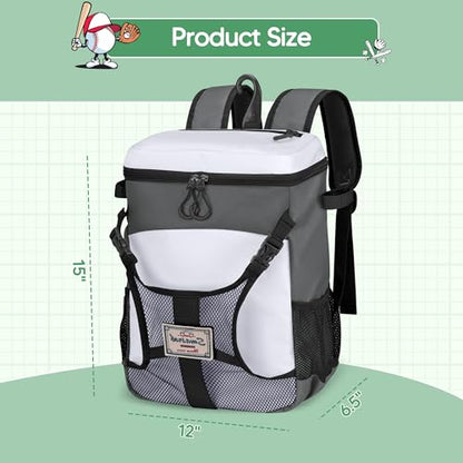 Smasrob Youth Baseball Bag for T Ball, Rec and Travel Ball, Softball Bag with Helmet Holder and Fence Hook - color: Gray