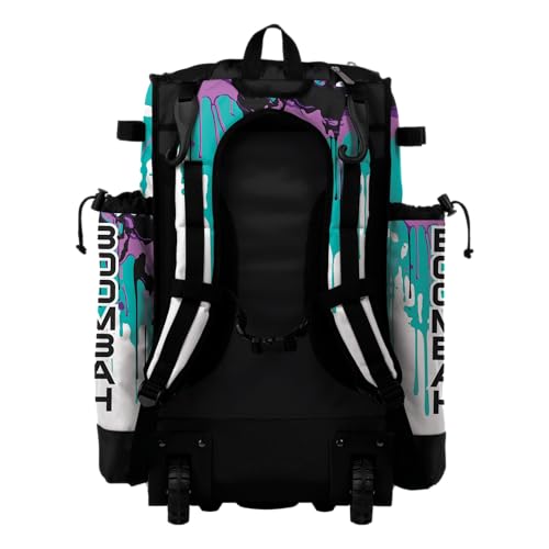 Boombah Superpack Hybrid Rolling Bat Bag - Wheeled & Backpack Version - Graffiti Drip - Multiple Color Options - color: Bright Purple/Turquoise/Black