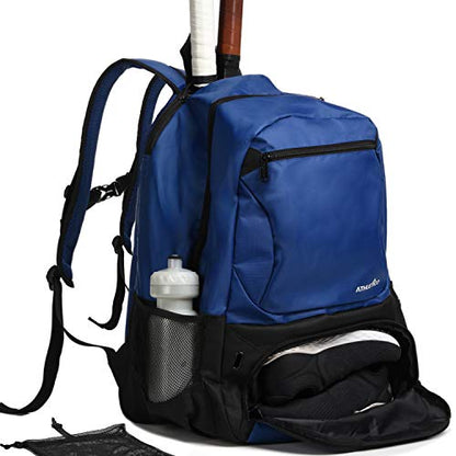 Athletico Premier Tennis Backpack - Tennis Bag Holds 2 Rackets in Padded Compartment | Separate Ventilated Shoe Compartment | Tennis Bags for Men or Women - color: Blue