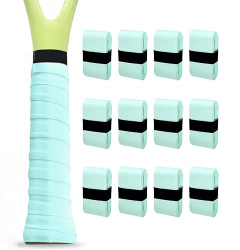Tennis Racket Grip Tape, 3/6/12 Pack Precut Anti Slip Tennis Grip Tape, Absorbent Dry Feel Tennis Grips Overgrip for Tennis, Pickleball - color: MintCream