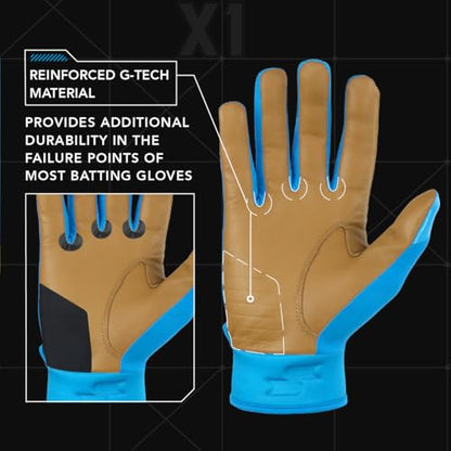 SSK X1 Color Rush Youth Baseball Batting Gloves - Durable Cabretta Leather Palm - 19 Colors