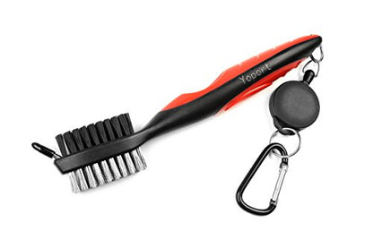 Yoport® Golf Club Brush and Club Groove Cleaner 2 Ft Retractable Zip-line Aluminum Carabiner, Lightweight and Stylish, Ergonomic Design, Easily Attaches to Golf Bag - color: Red+green