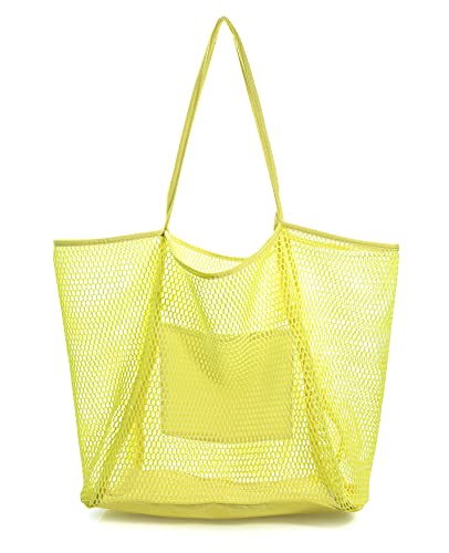 HOXIS Mesh Beach Tote Womens Shoulder Handbag - color: Yellow
