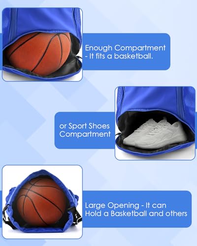 BROTOU Soccer Drawstring Backpack, Basketball Bag, Volleyball Football Bags with Ball and Shoe Compartment - color: Blue