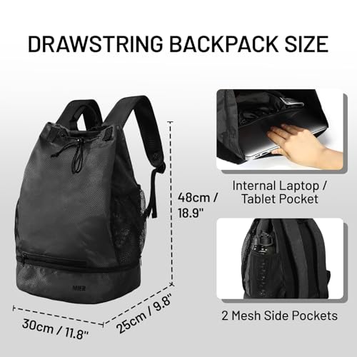 MIER Drawstring Basketball Backpack Soccer Bag with Shoe Compartment & Mesh Pocket Sports Gym String Backpack for Women Men, Lightweight - color: Black