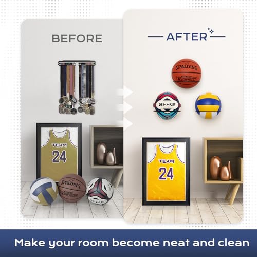 PUERSI Ball Holder Wall Mount Ball Stand Display Storage for Basketball Football Soccer Volleyball - color: Metal-Black-2 Pack