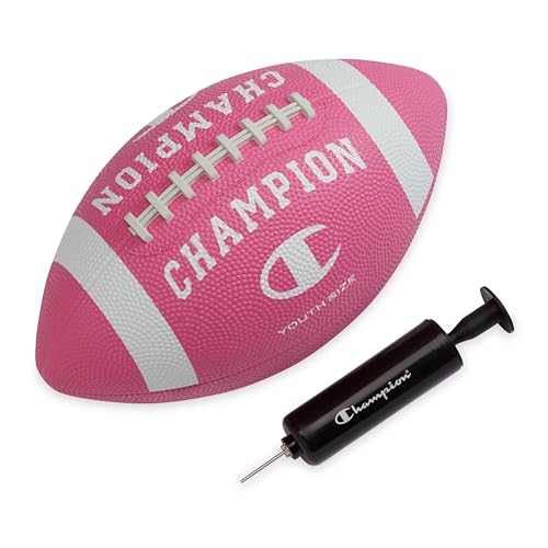 Champion Blitz Football, All-Weather Football, Enhanced Grip, Durable Rubber Cover and Molded Laces, for Outdoor Sports & Training, Includes 6 Ball Pump - color: Optic Pink/White, size: Youth