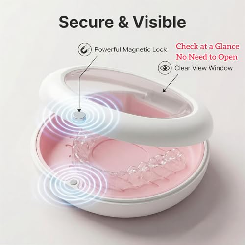 Retainer Case with Vent Holes, Large Capacity Aligner Case with Magnetic Closure, Removable Silicone Tray for Mouth Guard and Night Guard, White - color: Pink