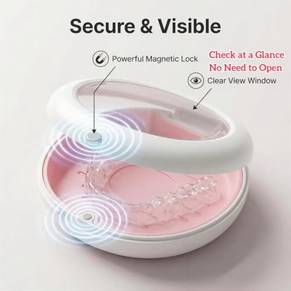 Retainer Case with Vent Holes, Large Capacity Aligner Case with Magnetic Closure, Removable Silicone Tray for Mouth Guard and Night Guard, White - color: Pink