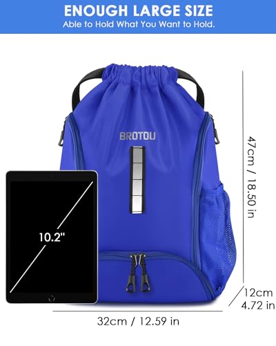 BROTOU Soccer Drawstring Backpack, Basketball Bag, Volleyball Football Bags with Ball and Shoe Compartment - color: Blue