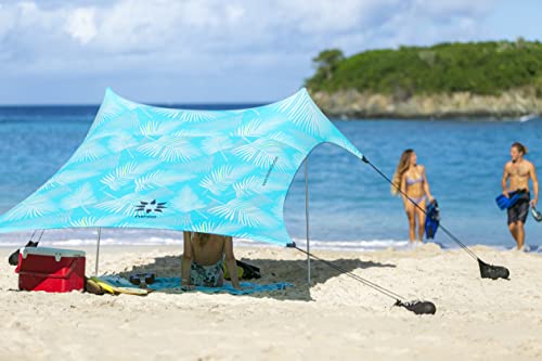 Neso Portable Beach Tent Sun Shelter with Sand Anchor - Lightweight Beach Shade Canopy - Easy Setup for Family Outings - Patented Reinforced Corners - UPF 50+ Sun Protection - 7 x 7ft - Aqua Fronds - color: Aqua Fronds