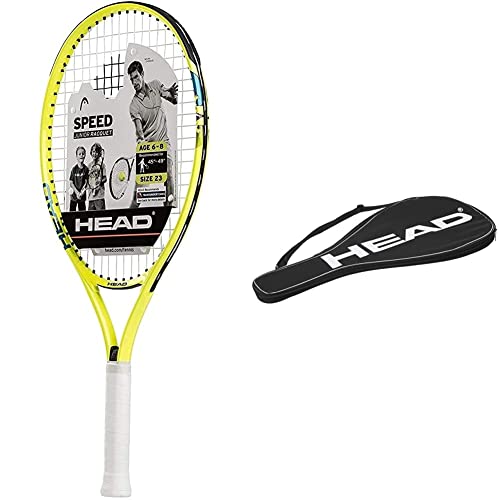 HEAD Speed Kids Tennis Racquet - Beginners Pre-Strung Head Light Balance Jr Racket - 23 Inch, Yellow & Tennis Racquet Cover Bag - Lightweight Padded Racket Carrying Bag w/Adjustable Shoulder Strap