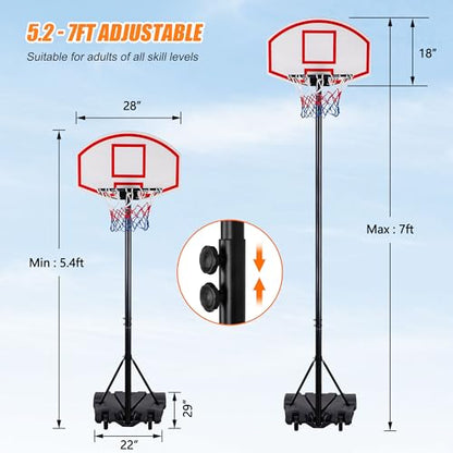 LEMY Basketball Hoop,5.4-7 Ft Kids Portable Basketball Hoop Outdoor,Adjustable Basketball Goal System with Shatterproof Backboard and Larger Base for Kids Youth and Adults in Backyard,Driveway,Indoor